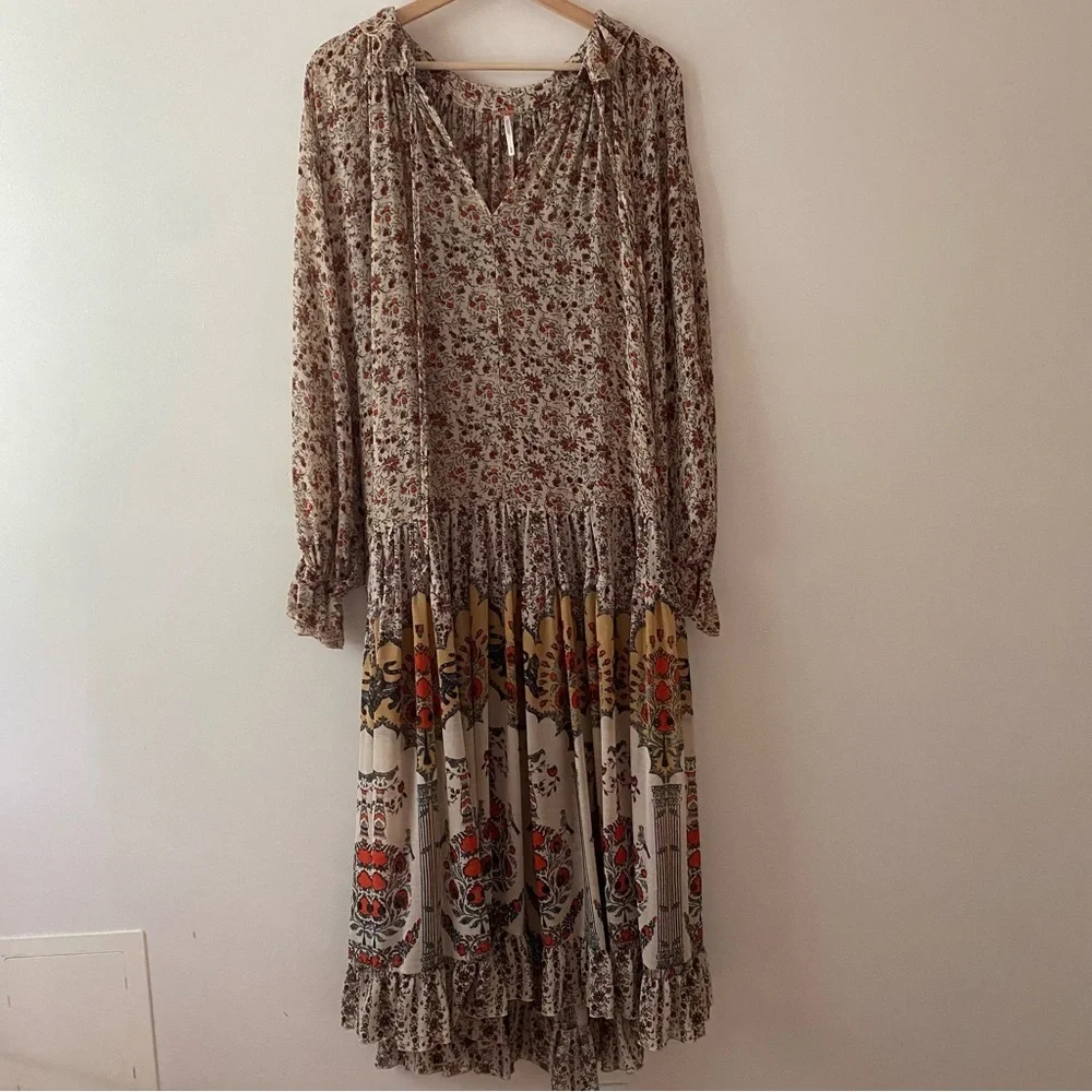 Free People Feeling Groovy Border Print Floral Bohemian Maxi Dress Medium